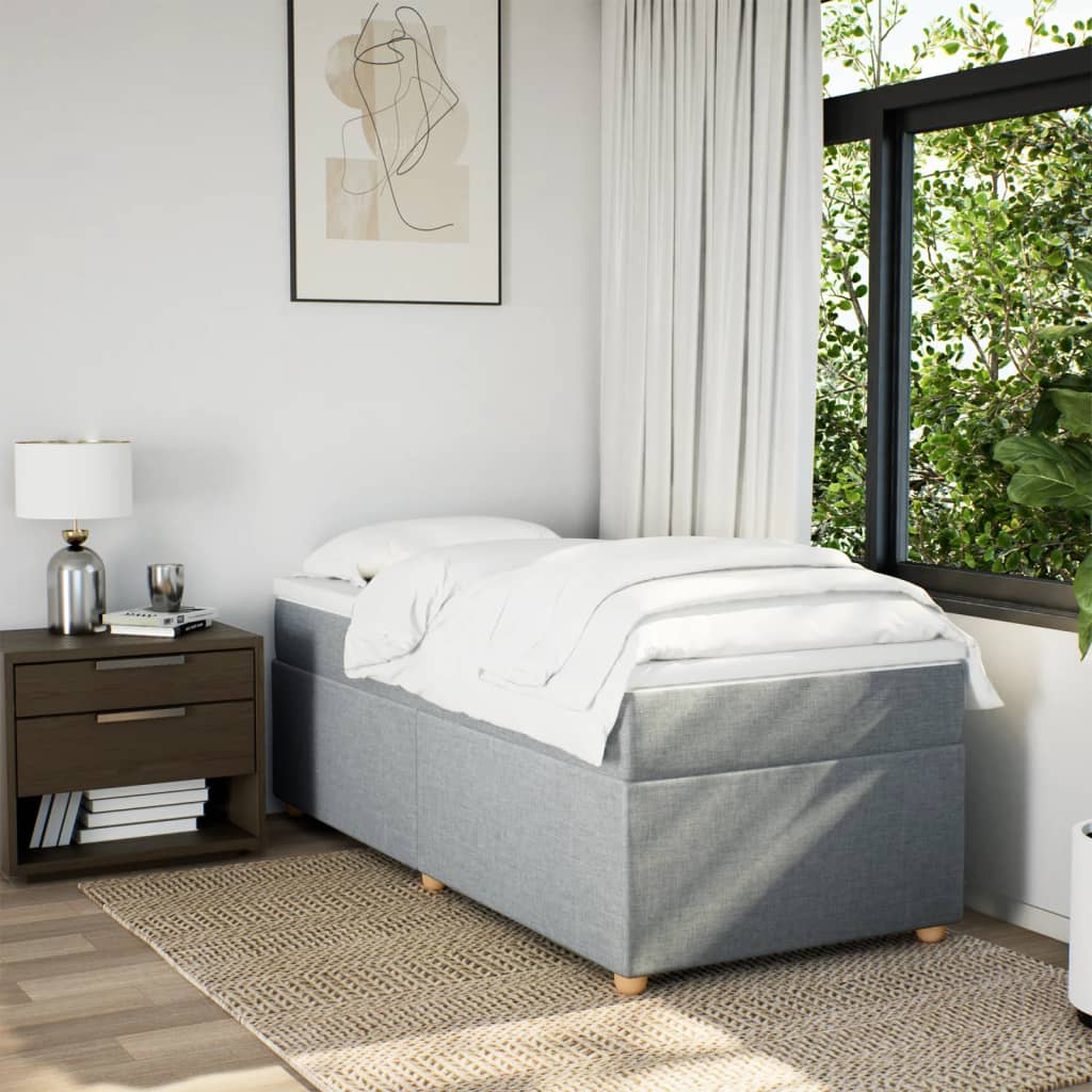 Κρεβάτι Boxspring με Στρώμα Ανοιχτό Γκρι 90x190 εκ. Υφασμάτινο - Pakobazaar