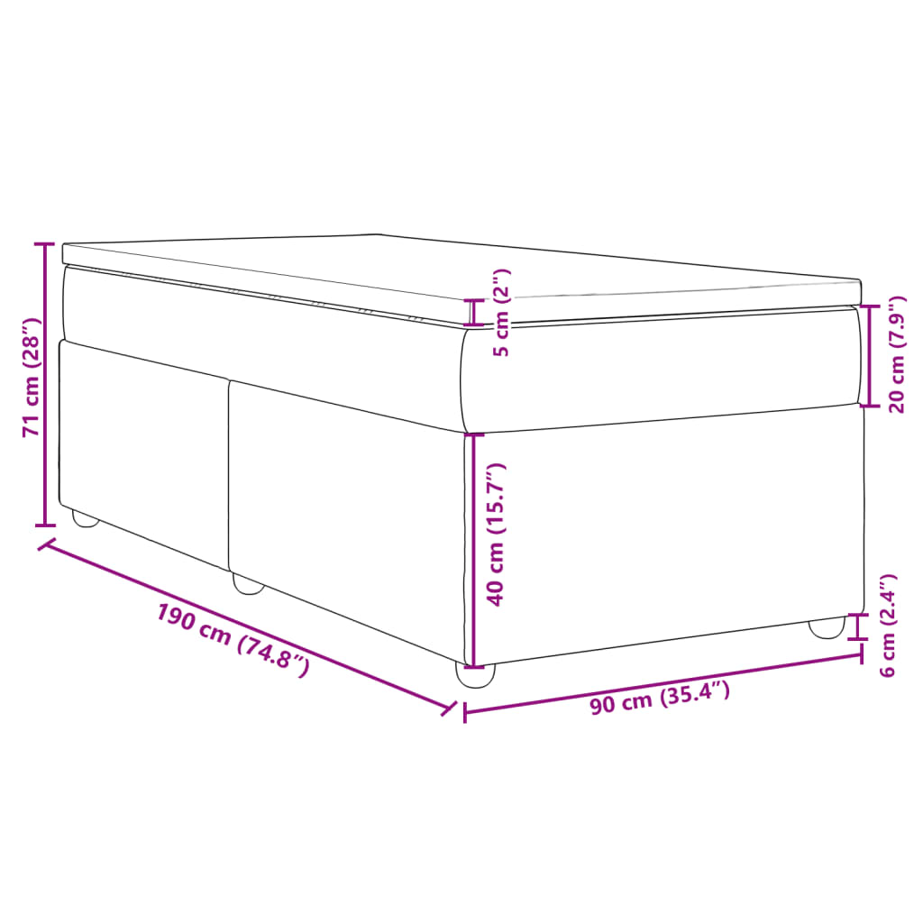 Κρεβάτι Boxspring με Στρώμα Taupe 90x190 εκ.Υφασμάτινο