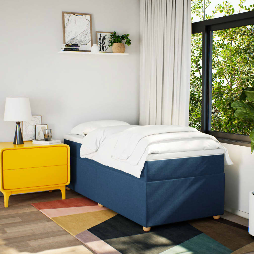 Κρεβάτι Boxspring με Στρώμα Μπλε 90x190 εκ.Υφασμάτινο