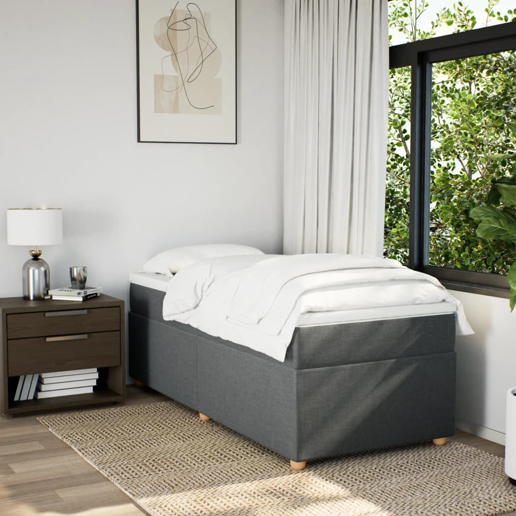 Κρεβάτι Boxspring με Στρώμα Σκούρο Γκρι 90x200 εκ. Υφασμάτινο - Pakobazaar
