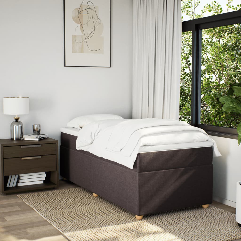 Κρεβάτι Boxspring με Στρώμα Σκούρο Καφέ 90x200 εκ. Υφασμάτινο