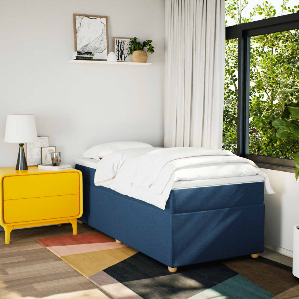 Κρεβάτι Boxspring με Στρώμα Μπλε 90x200 εκ.Υφασμάτινο