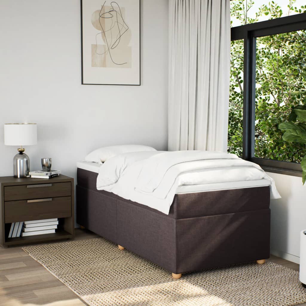 Κρεβάτι Boxspring με Στρώμα Σκούρο Καφέ 100x200 εκ. Υφασμάτινο