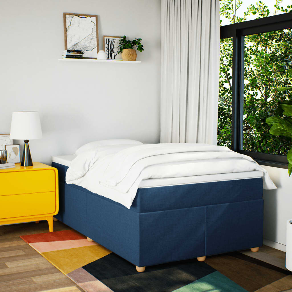 Κρεβάτι Boxspring με Στρώμα Μπλε 120x200 εκ. Υφασμάτινο