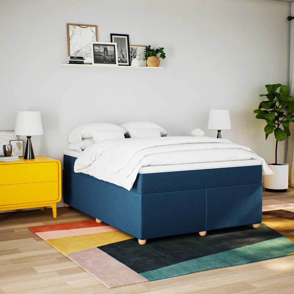 Κρεβάτι Boxspring με Στρώμα Μπλε 140x190 εκ. Υφασμάτινο