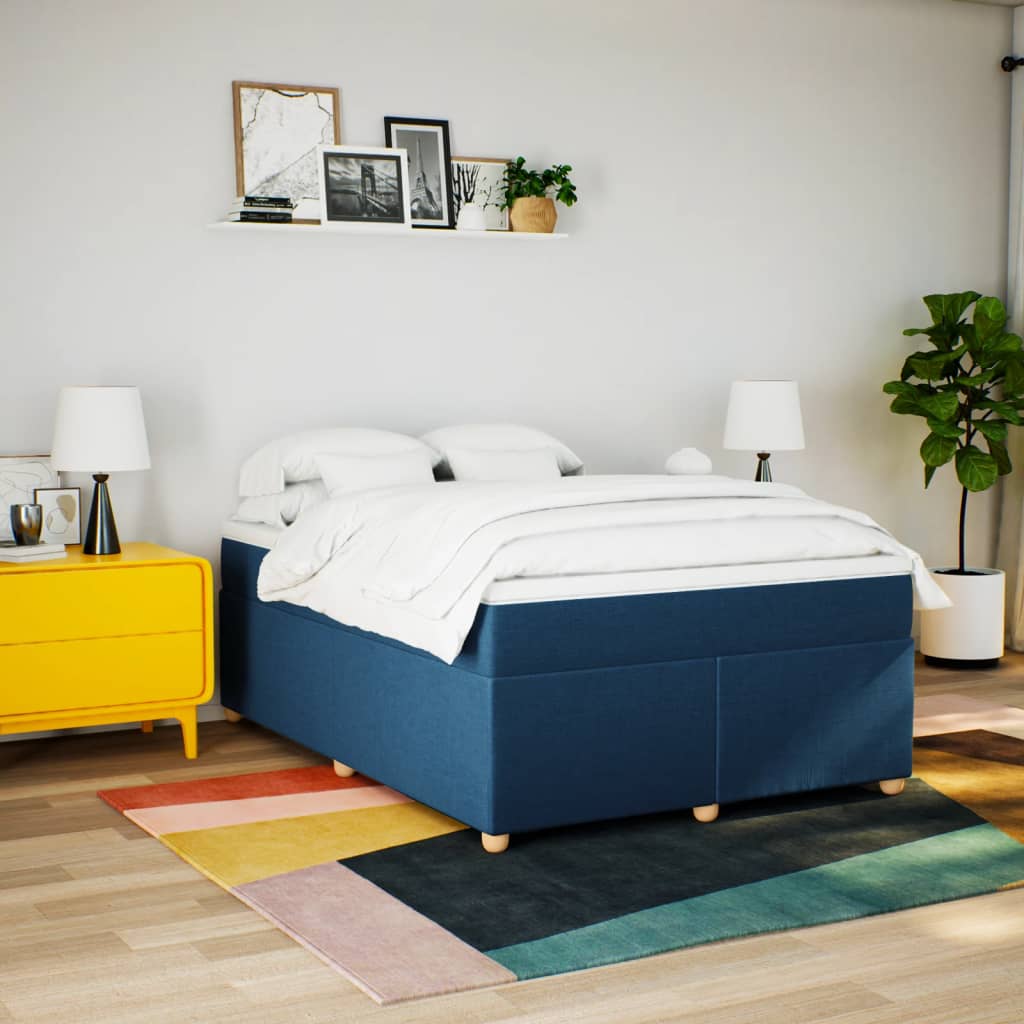 Κρεβάτι Boxspring με Στρώμα Μπλε 160x200 εκ. Υφασμάτινο - Pakobazaar