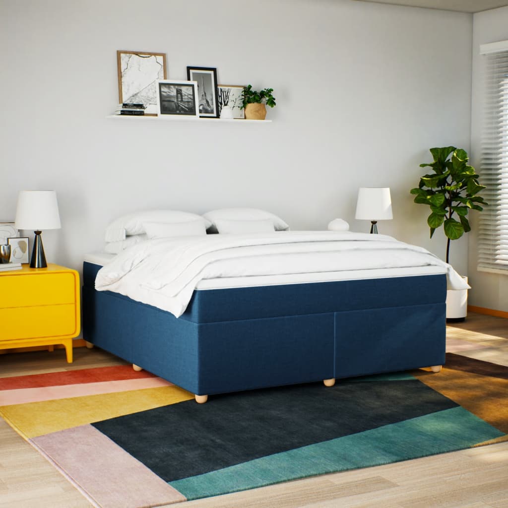 Κρεβάτι Boxspring με Στρώμα Μπλε 180x200 εκ. Υφασμάτινο