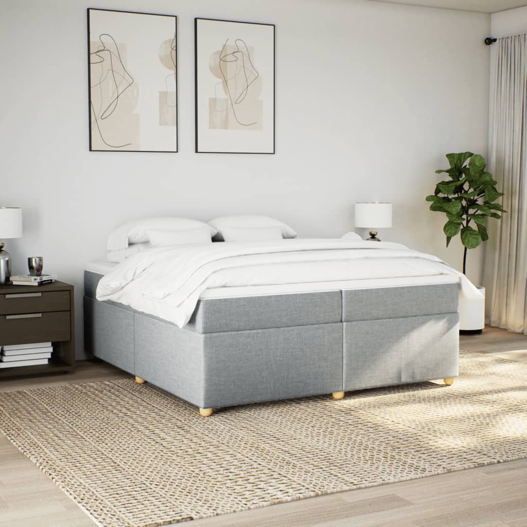 Κρεβάτι Boxspring με Στρώμα Ανοιχτό Γκρι 200x200 εκ. Υφασμάτινο - Pakobazaar