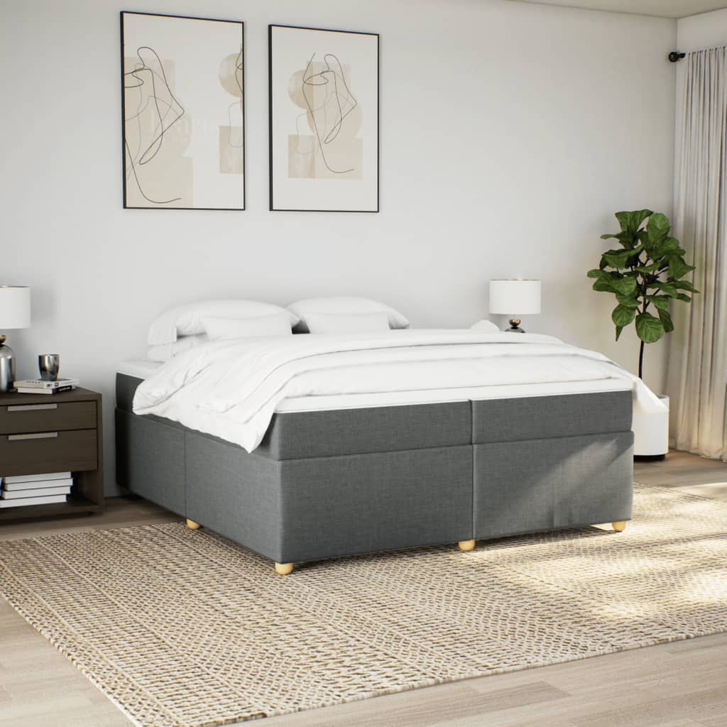 Κρεβάτι Boxspring με Στρώμα Σκούρο Γκρι 200x200 εκ. Υφασμάτινο