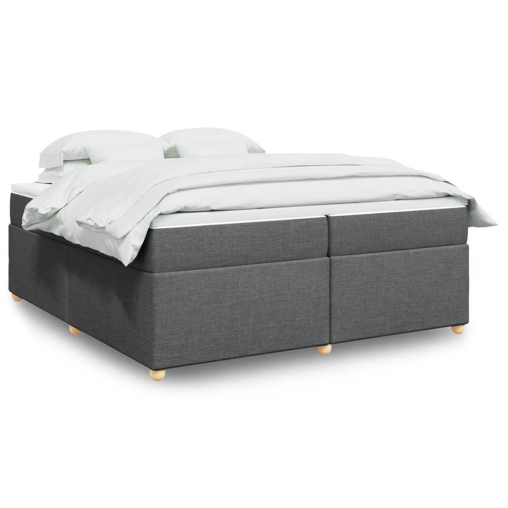 Κρεβάτι Boxspring με Στρώμα Σκούρο Γκρι 200x200 εκ. Υφασμάτινο