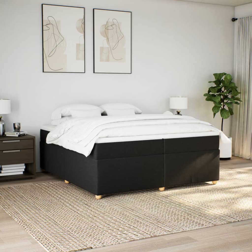 Κρεβάτι Boxspring με Στρώμα Μαύρο 200x200 εκ. Υφασμάτινο - Pakobazaar