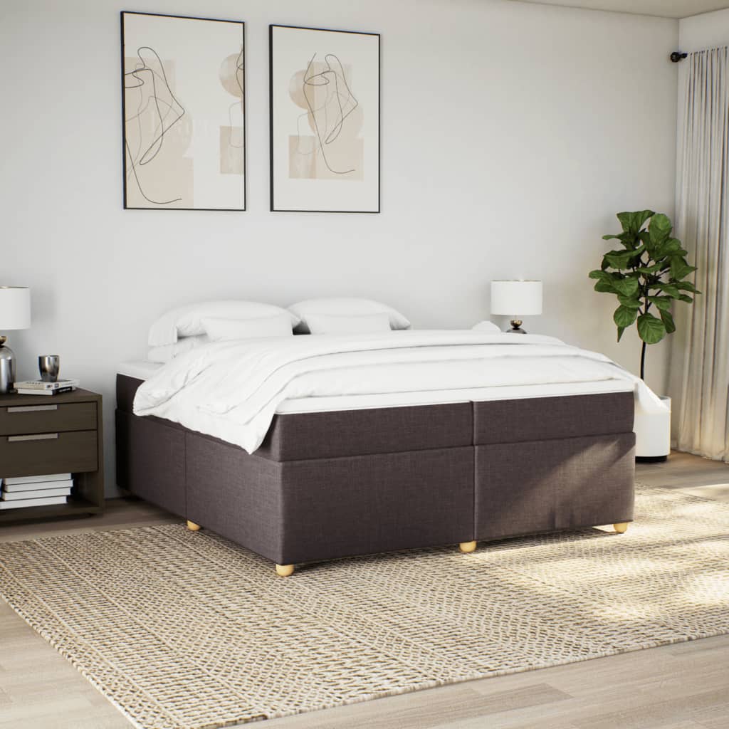 Κρεβάτι Boxspring με Στρώμα Σκούρο Καφέ 200x200 εκ. Υφασμάτινο - Pakobazaar