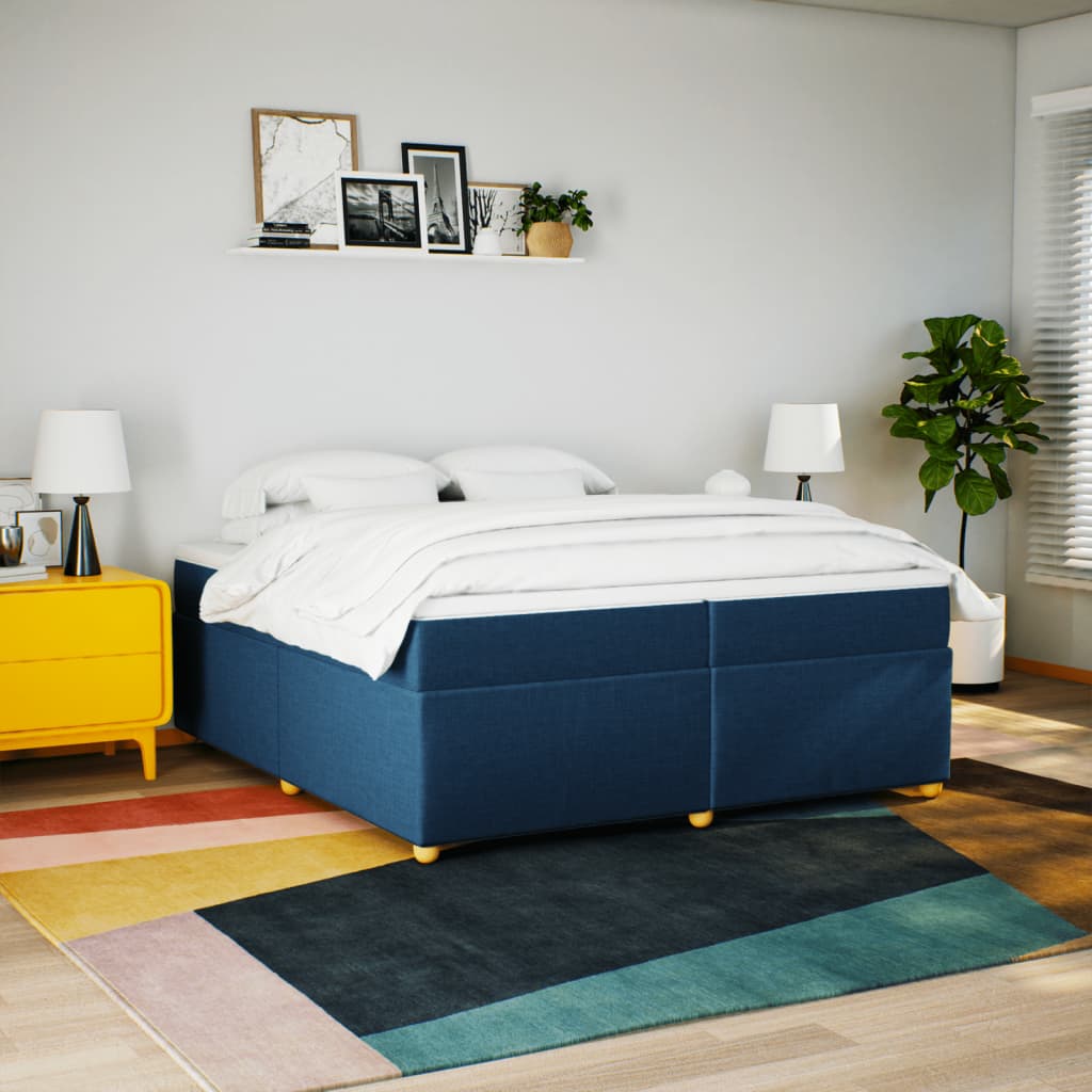 Κρεβάτι Boxspring με Στρώμα Μπλε 200x200 εκ. Υφασμάτινο