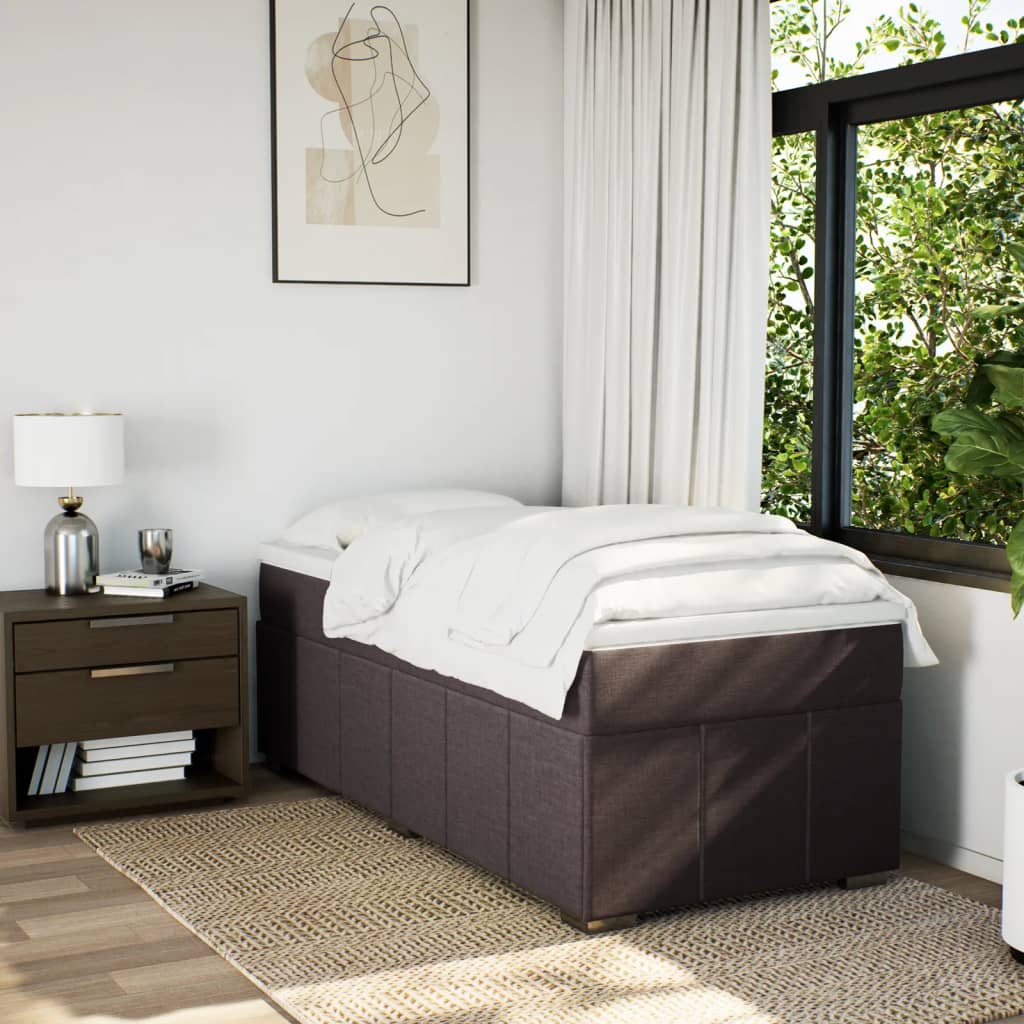 Κρεβάτι Boxspring με Στρώμα Σκούρο Καφέ 80x200 εκ. Υφασμάτινο - Pakobazaar
