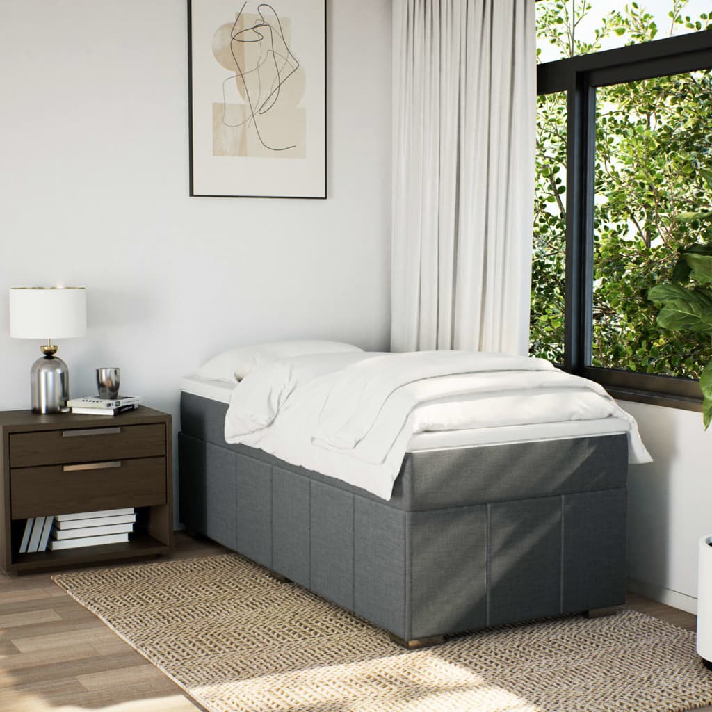 Κρεβάτι Boxspring με Στρώμα Σκούρο Γκρι 90x190 εκ. Υφασμάτινο - Pakobazaar