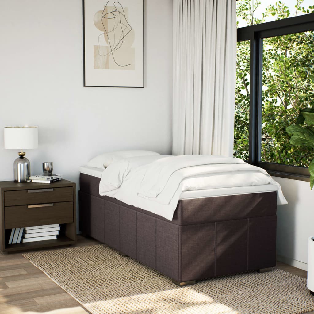 Κρεβάτι Boxspring με Στρώμα Σκούρο Καφέ 90x190 εκ. Υφασμάτινο - Pakobazaar
