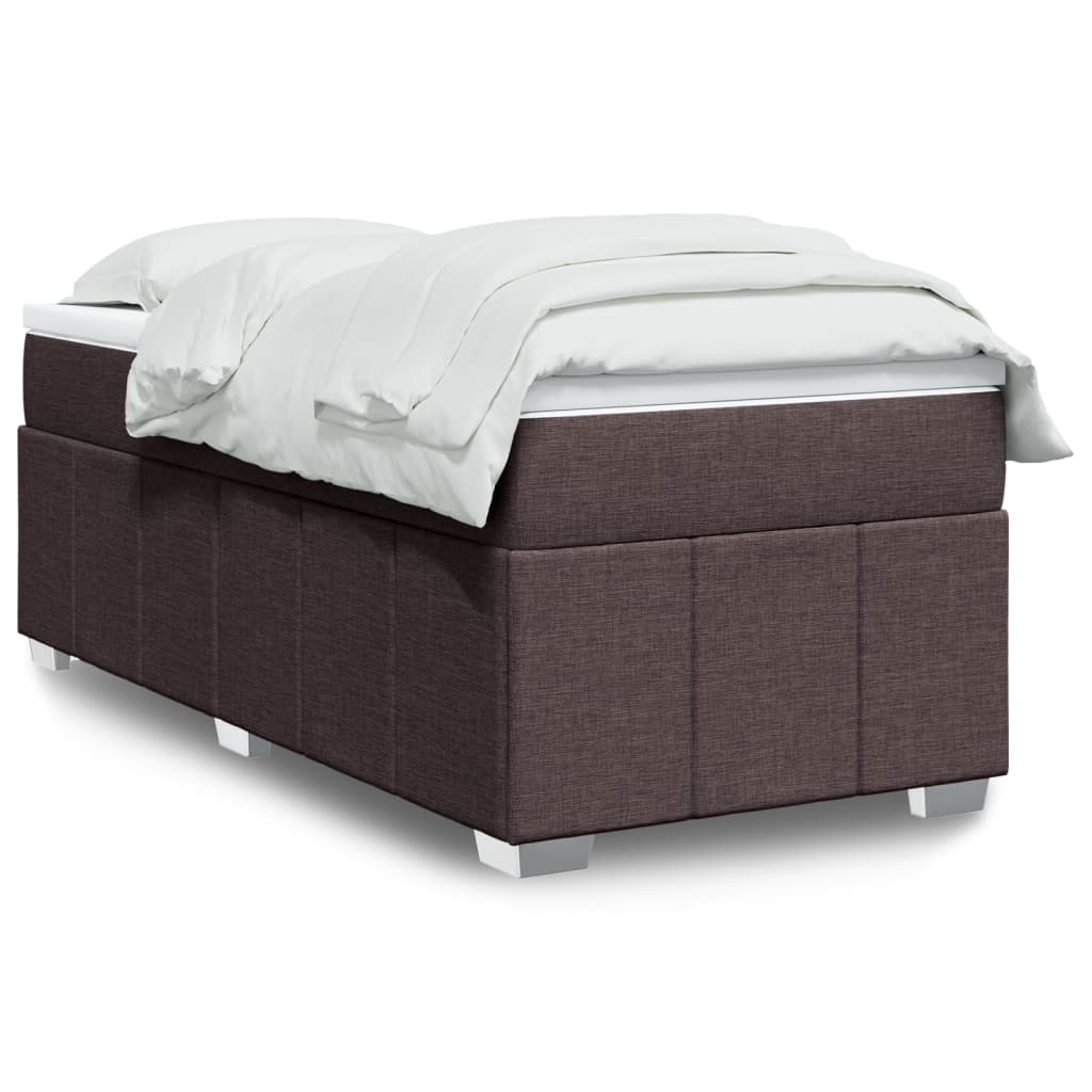 Κρεβάτι Boxspring με Στρώμα Σκούρο Καφέ 90x190 εκ. Υφασμάτινο - Pakobazaar