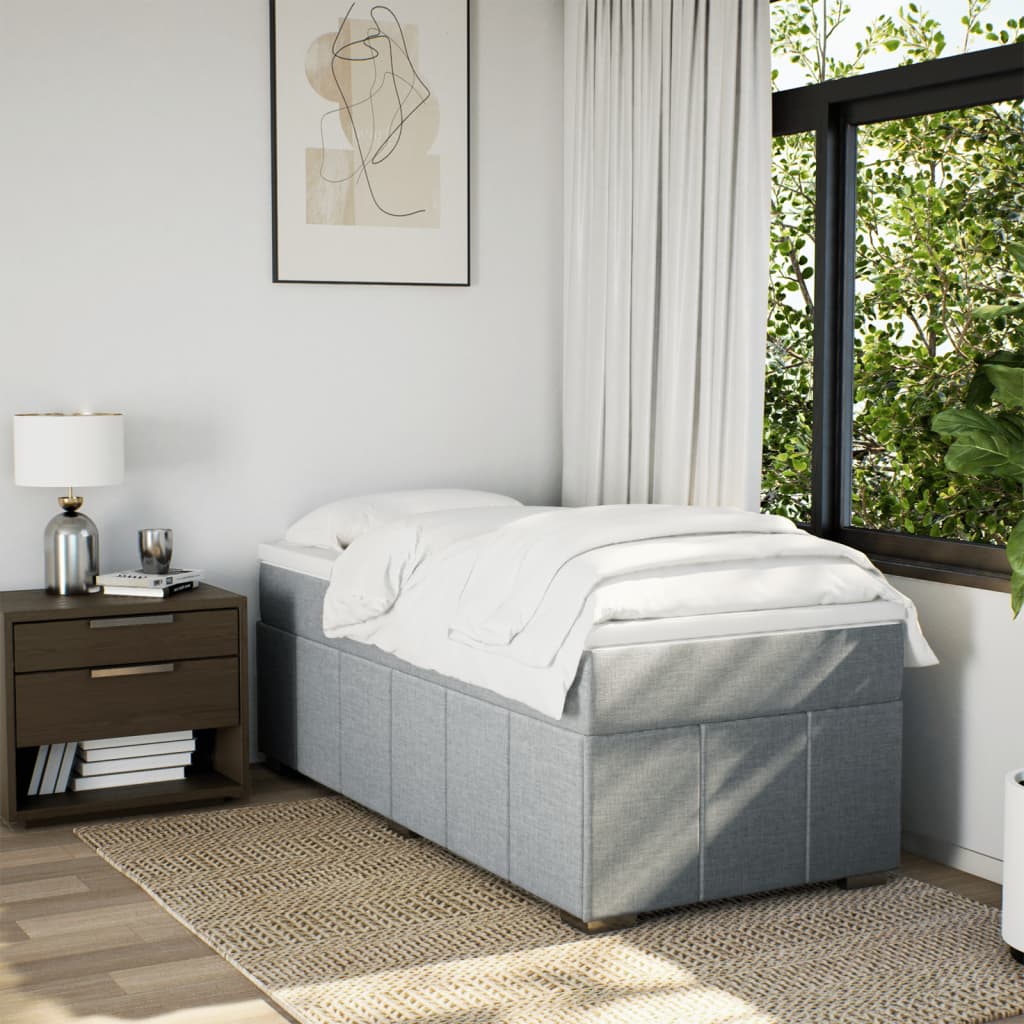 Κρεβάτι Boxspring με Στρώμα Ανοιχτό Γκρι 90x200 εκ. Υφασμάτινο - Pakobazaar