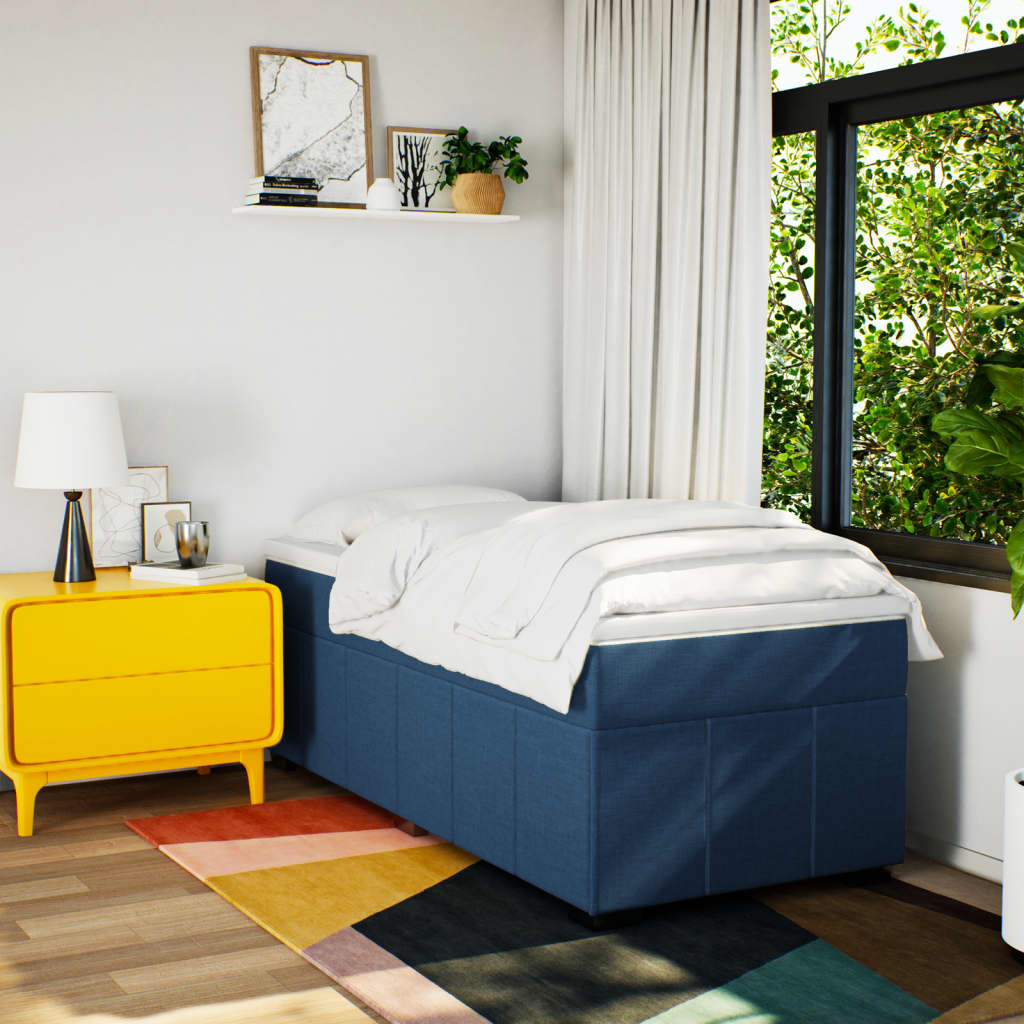 Κρεβάτι Boxspring με Στρώμα Μπλε 90x200 εκ.Υφασμάτινο - Pakobazaar