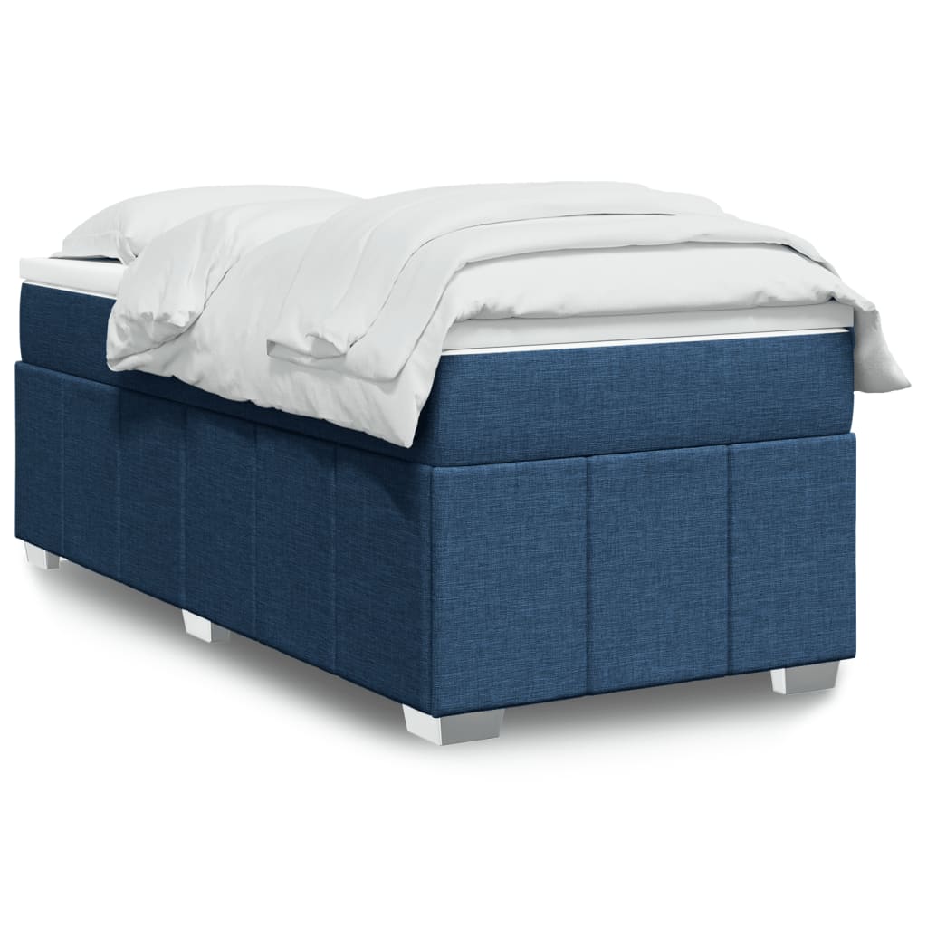 Κρεβάτι Boxspring με Στρώμα Μπλε 90x200 εκ.Υφασμάτινο - Pakobazaar