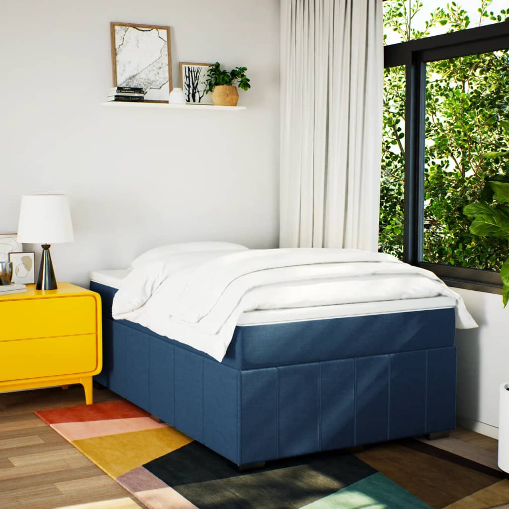 Κρεβάτι Boxspring με Στρώμα Μπλε 120x190 εκ. Υφασμάτινο