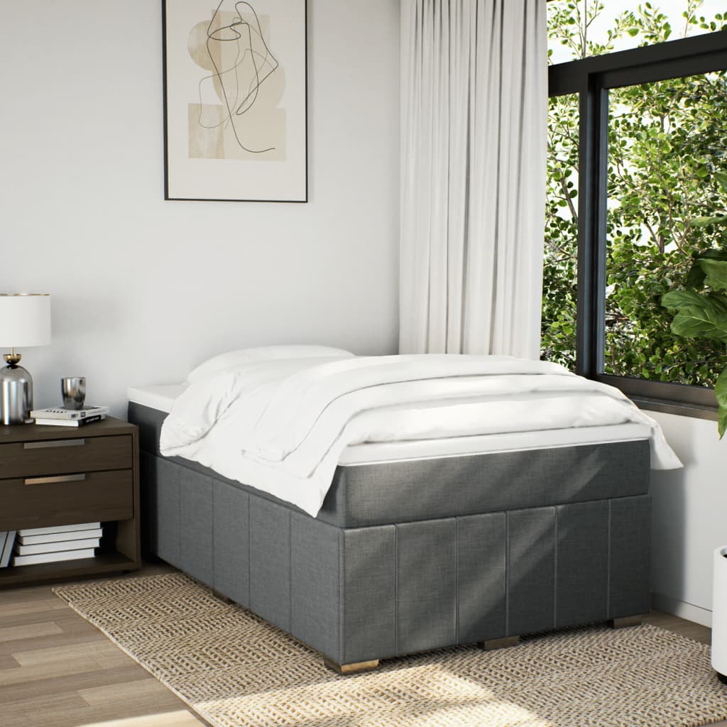 Κρεβάτι Boxspring με Στρώμα Σκούρο Γκρι 120x200 εκ. Υφασμάτινο - Pakobazaar