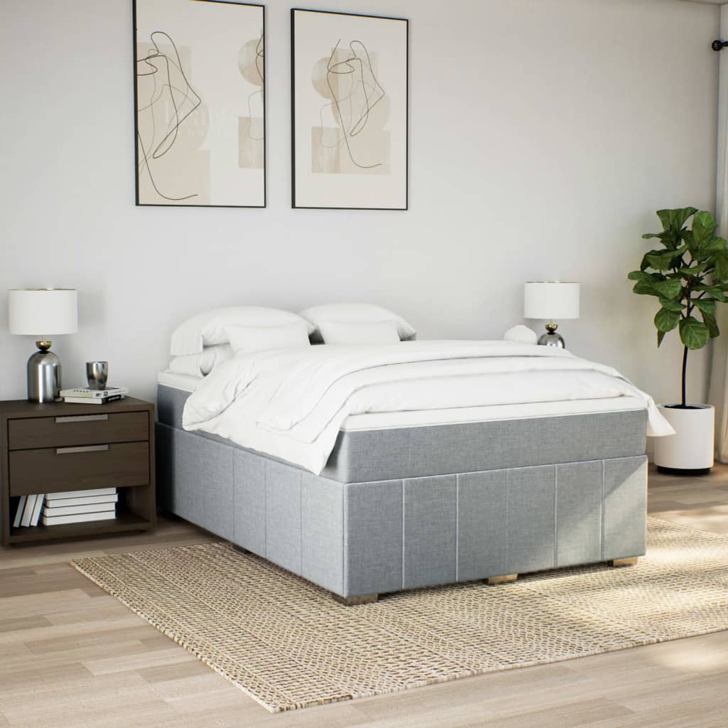 Κρεβάτι Boxspring με Στρώμα Ανοιχτό Γκρι 140x190 εκ. Υφασμάτινο - Pakobazaar