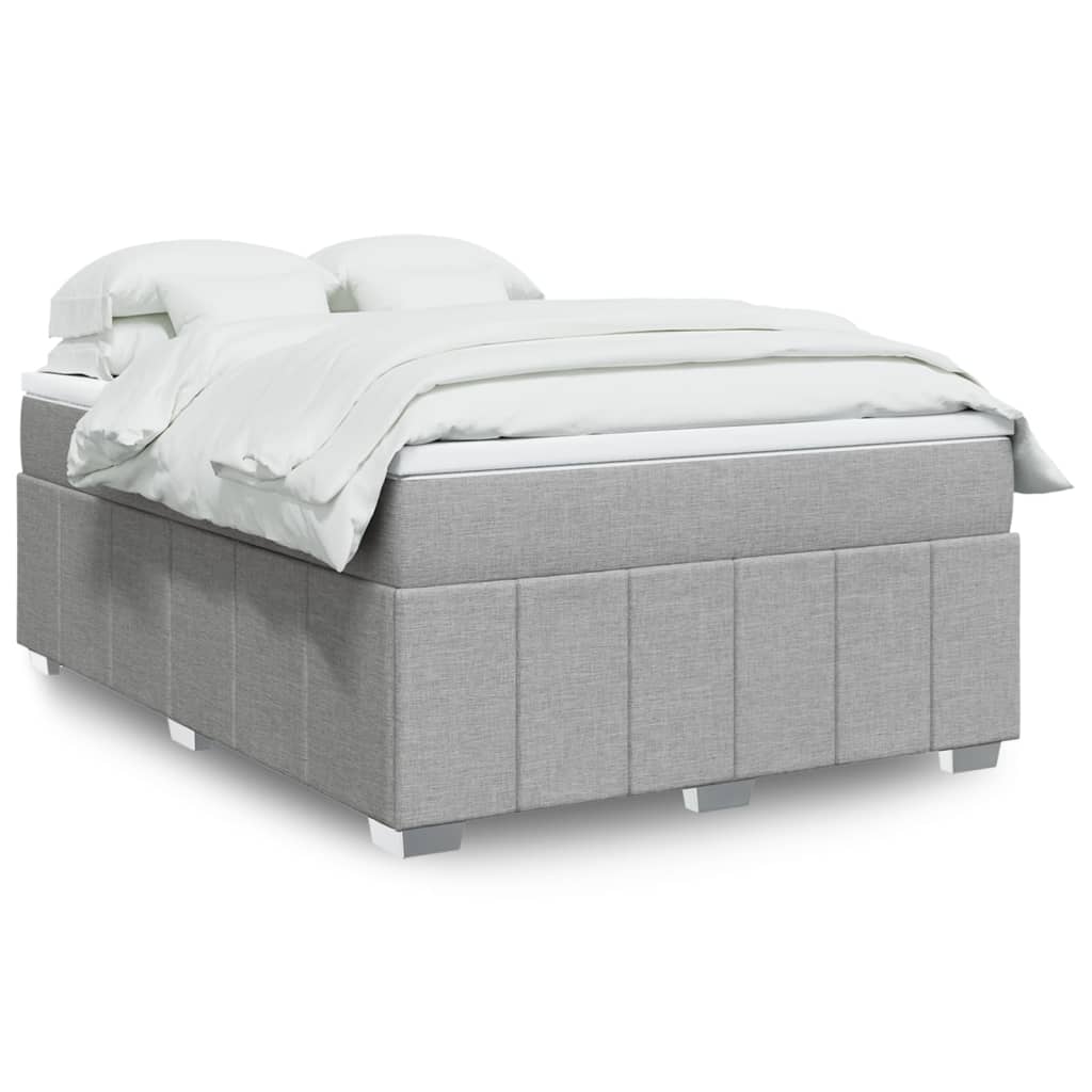 Κρεβάτι Boxspring με Στρώμα Ανοιχτό Γκρι 140x190 εκ. Υφασμάτινο - Pakobazaar