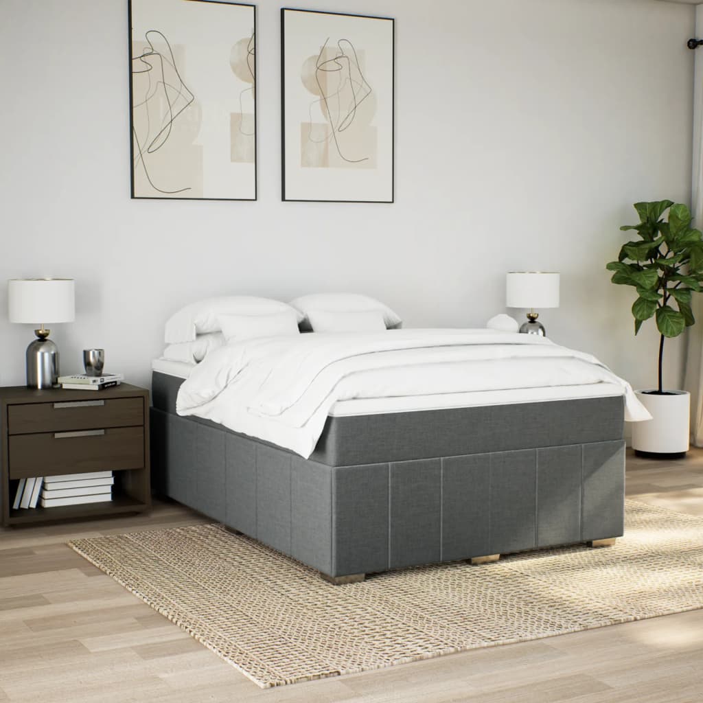 Κρεβάτι Boxspring με Στρώμα Σκούρο Γκρι 140x190 εκ. Υφασμάτινο - Pakobazaar