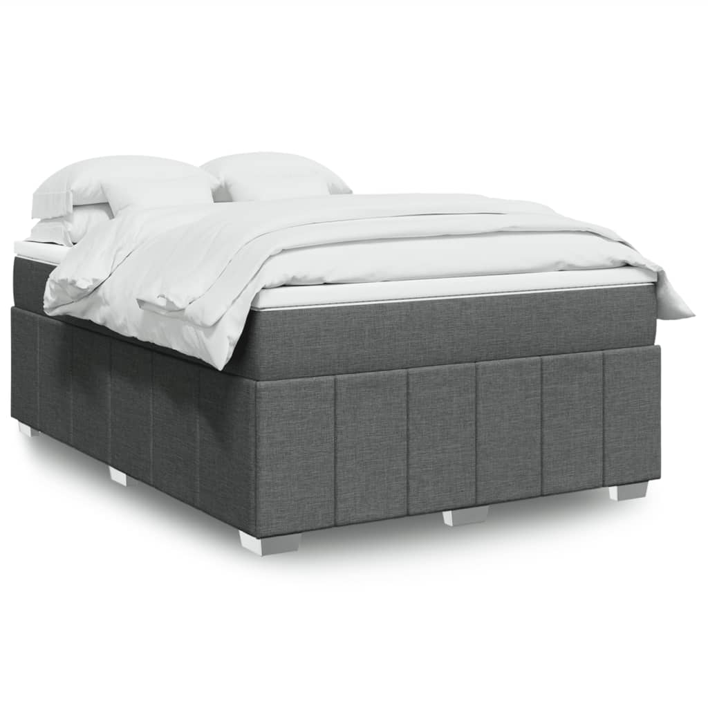 Κρεβάτι Boxspring με Στρώμα Σκούρο Γκρι 140x190 εκ. Υφασμάτινο - Pakobazaar