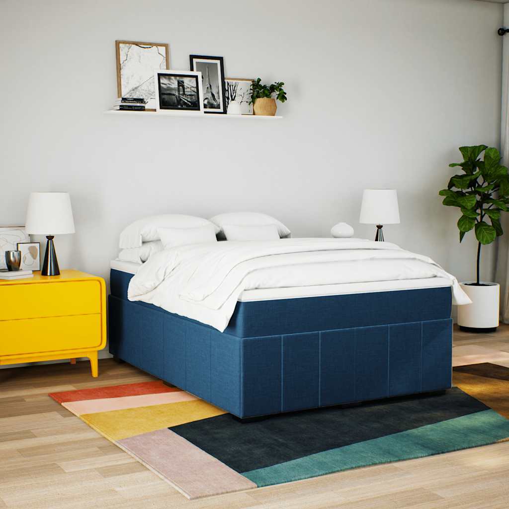Κρεβάτι Boxspring με Στρώμα Μπλε 140x190 εκ. Υφασμάτινο