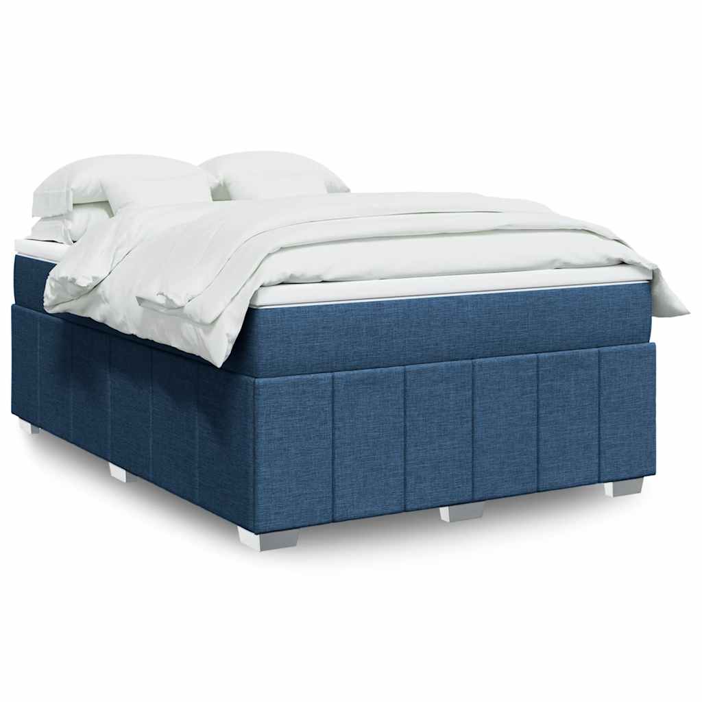 Κρεβάτι Boxspring με Στρώμα Μπλε 140x190 εκ. Υφασμάτινο