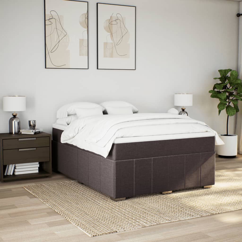 Κρεβάτι Boxspring με Στρώμα Σκούρο Καφέ 140x200 εκ Υφασμάτινο