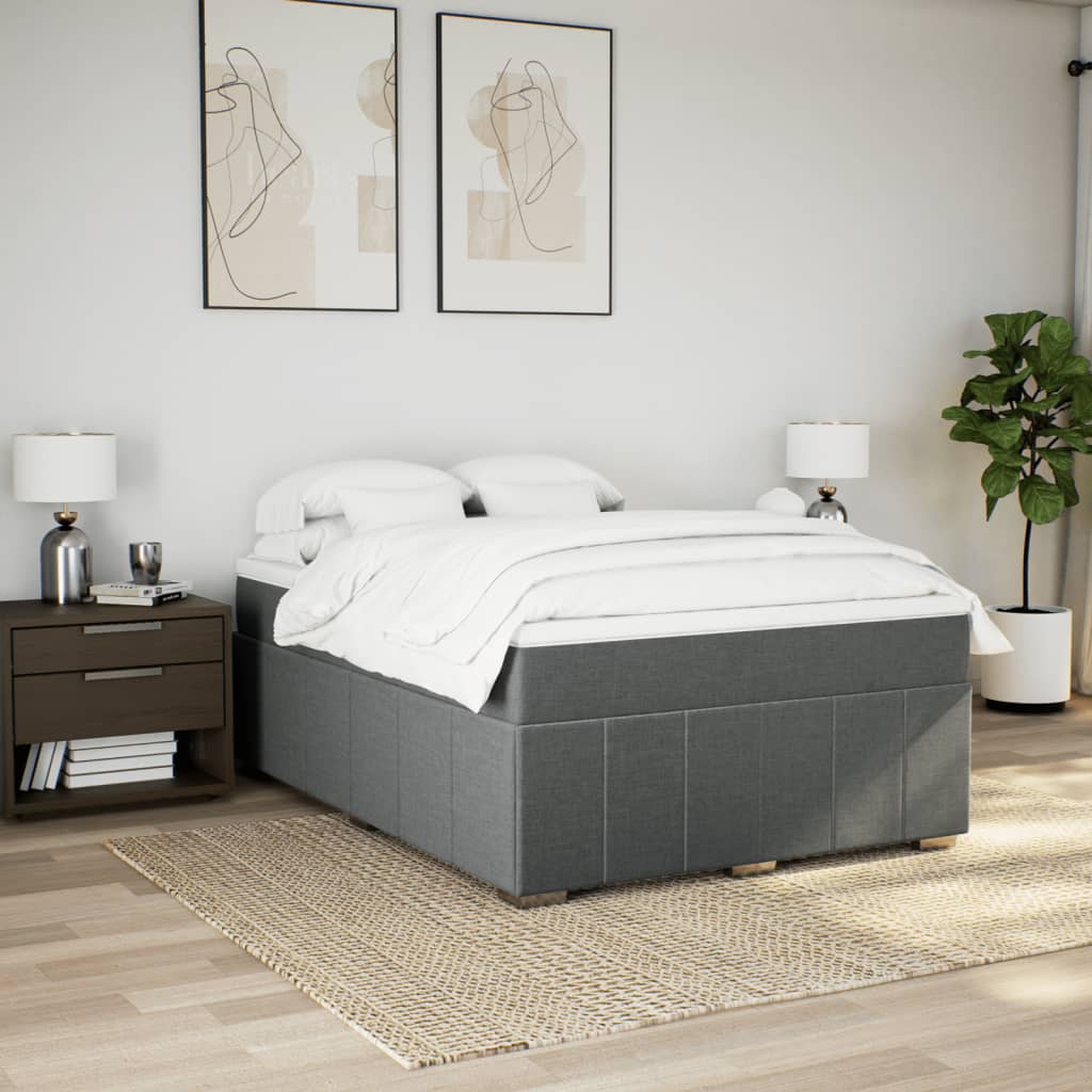 Κρεβάτι Boxspring με Στρώμα Σκούρο Γκρι 160x200 εκ Υφασμάτινο - Pakobazaar