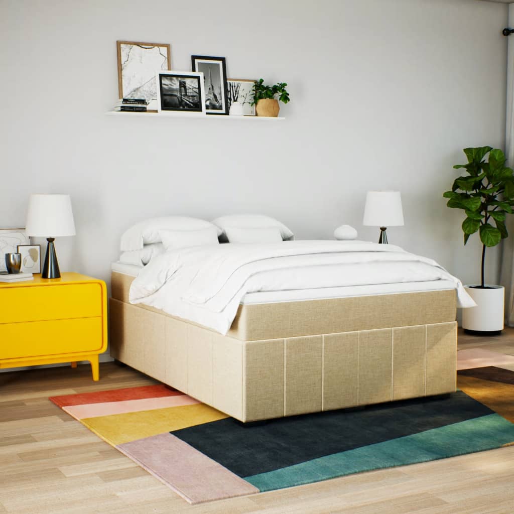 Κρεβάτι Boxspring με Στρώμα Κρεμ 160x200 εκ. Υφασμάτινο - Pakobazaar