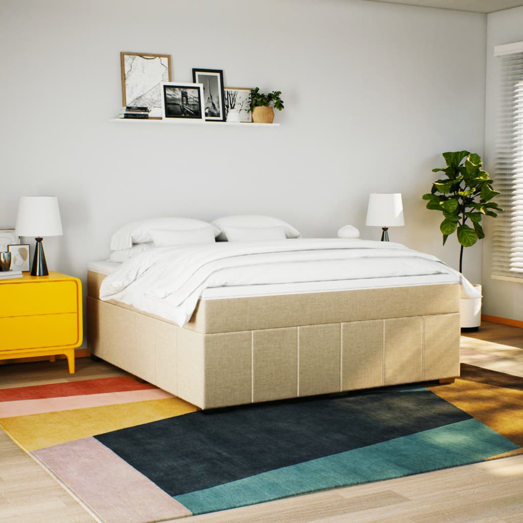 Κρεβάτι Boxspring με Στρώμα Κρεμ 180x200 εκ. Υφασμάτινο