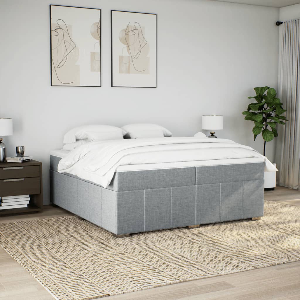 Κρεβάτι Boxspring με Στρώμα Ανοιχτό Γκρι 200x200 εκ. Υφασμάτινο - Pakobazaar