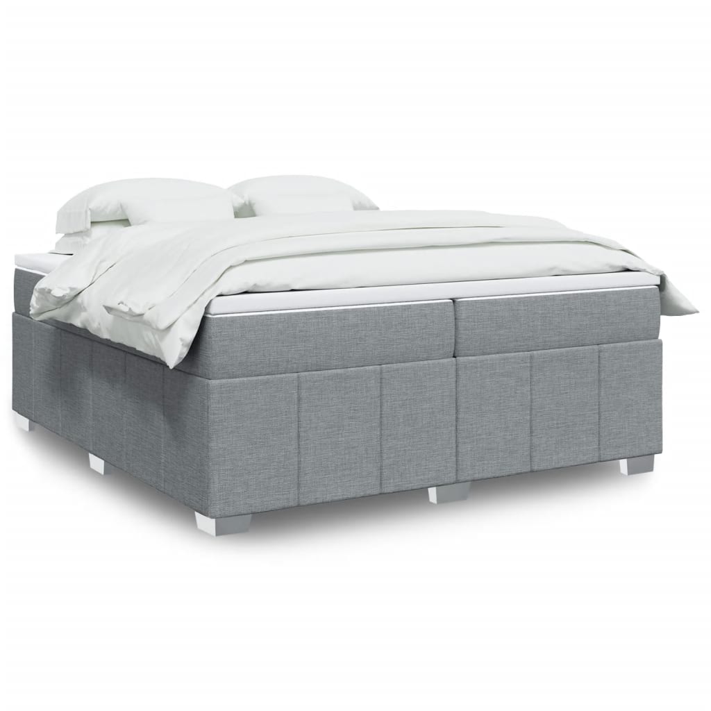 Κρεβάτι Boxspring με Στρώμα Ανοιχτό Γκρι 200x200 εκ. Υφασμάτινο - Pakobazaar