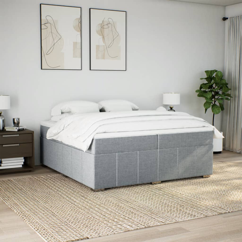 Κρεβάτι Boxspring με Στρώμα Σκούρο Γκρι 200x200 εκ. Υφασμάτινο - Pakobazaar
