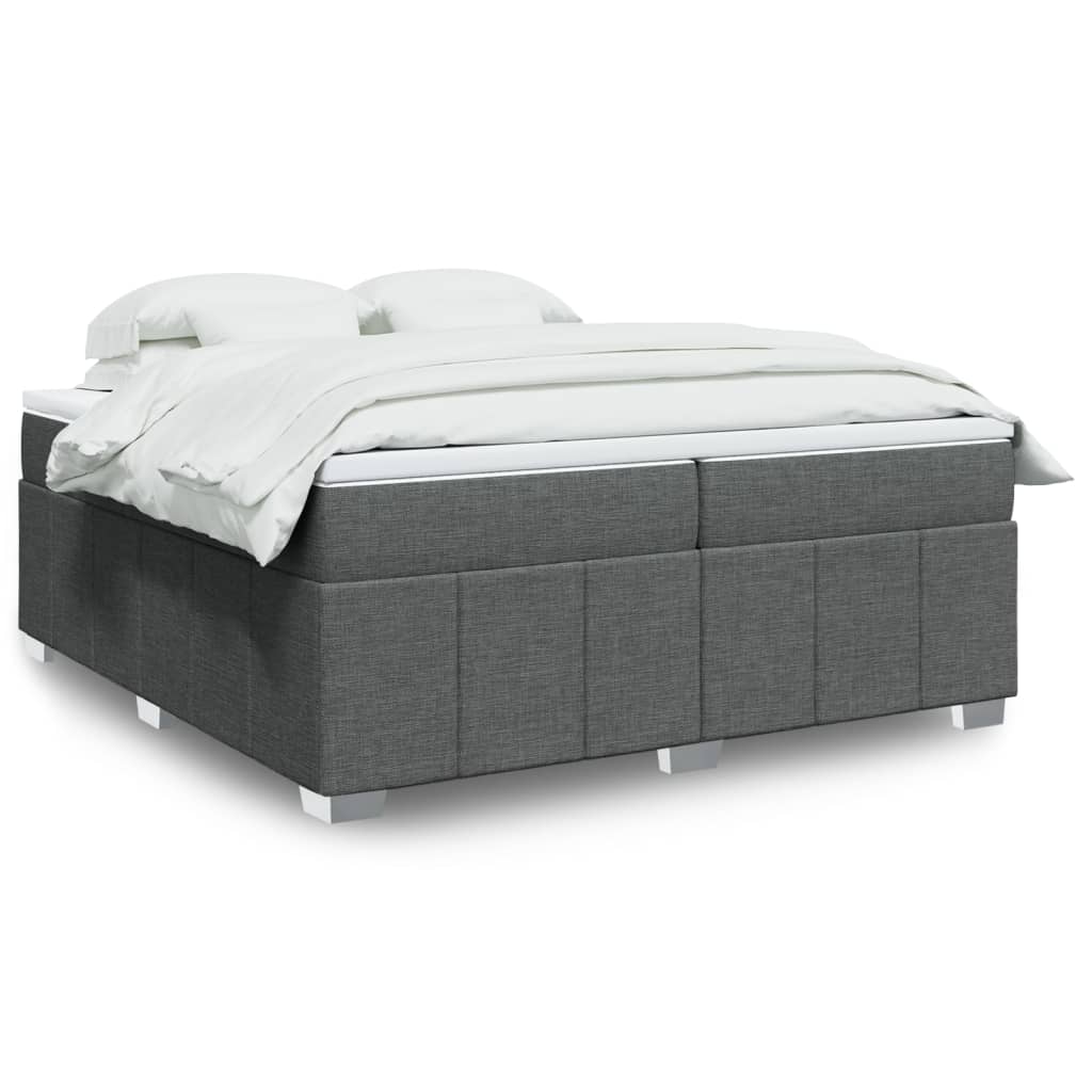 Κρεβάτι Boxspring με Στρώμα Σκούρο Γκρι 200x200 εκ. Υφασμάτινο - Pakobazaar