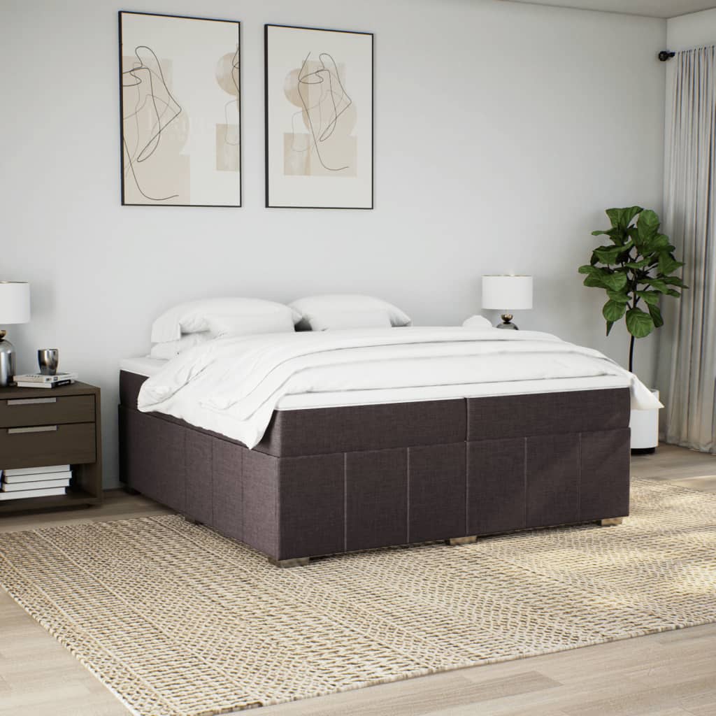 Κρεβάτι Boxspring με Στρώμα Σκούρο Καφέ 200x200 εκ. Υφασμάτινο