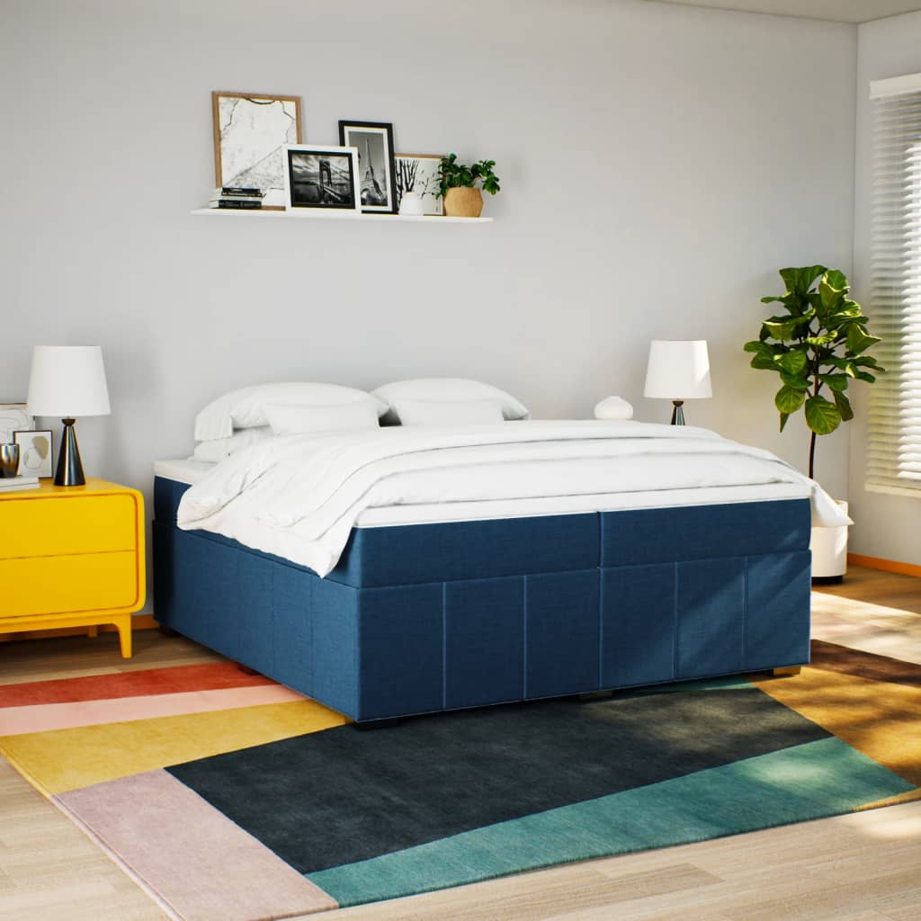 Κρεβάτι Boxspring με Στρώμα Μπλε 200x200 εκ. Υφασμάτινο - Pakobazaar