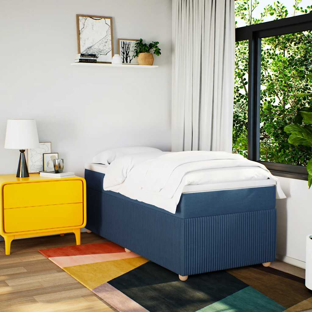 Κρεβάτι Boxspring με Στρώμα Μπλε 90x190 εκ.Υφασμάτινο
