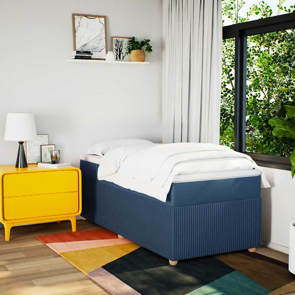 Κρεβάτι Boxspring με Στρώμα Μπλε 100 x 200 εκ. Υφασμάτινο
