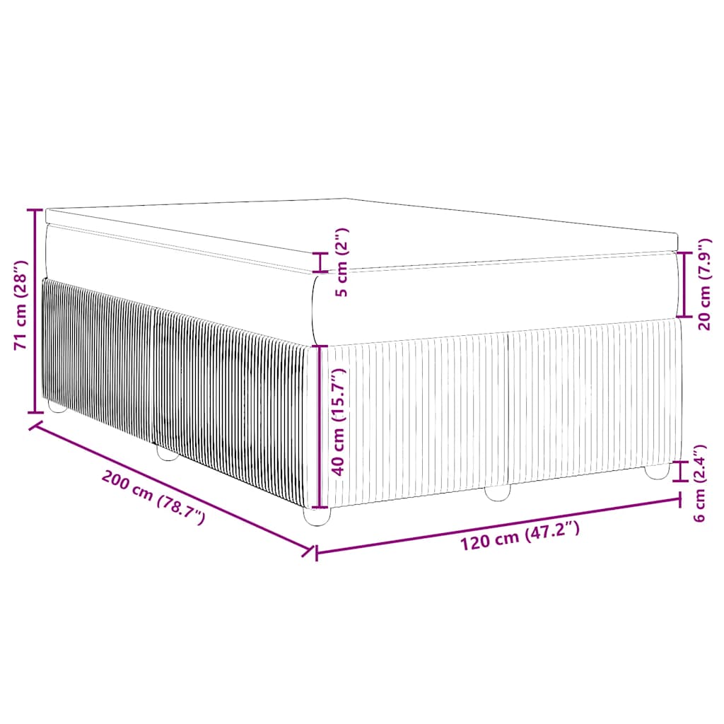 Κρεβάτι Boxspring με Στρώμα Σκούρο Γκρι 120x200 εκ. Υφασμάτινο - Pakobazaar