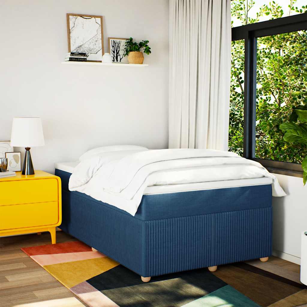 Κρεβάτι Boxspring με Στρώμα Μπλε 120x200 εκ. Υφασμάτινο