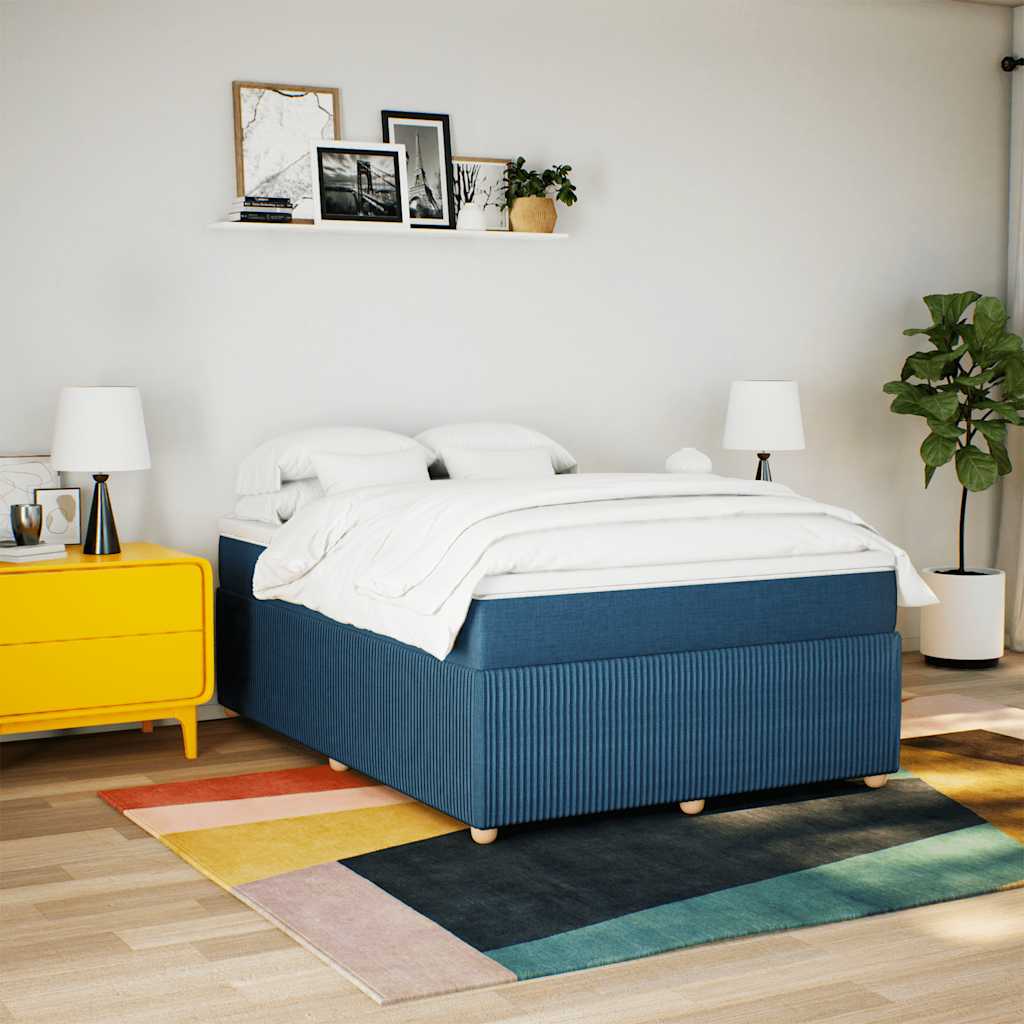 Κρεβάτι Boxspring με Στρώμα Μπλε 140x200 εκ. Υφασμάτινο - Pakobazaar