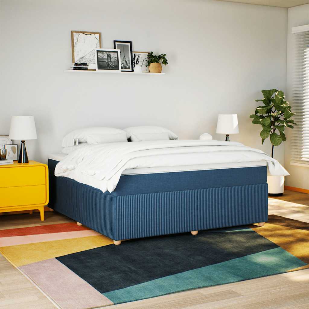Κρεβάτι Boxspring με Στρώμα Μπλε 180x200 εκ. Υφασμάτινο