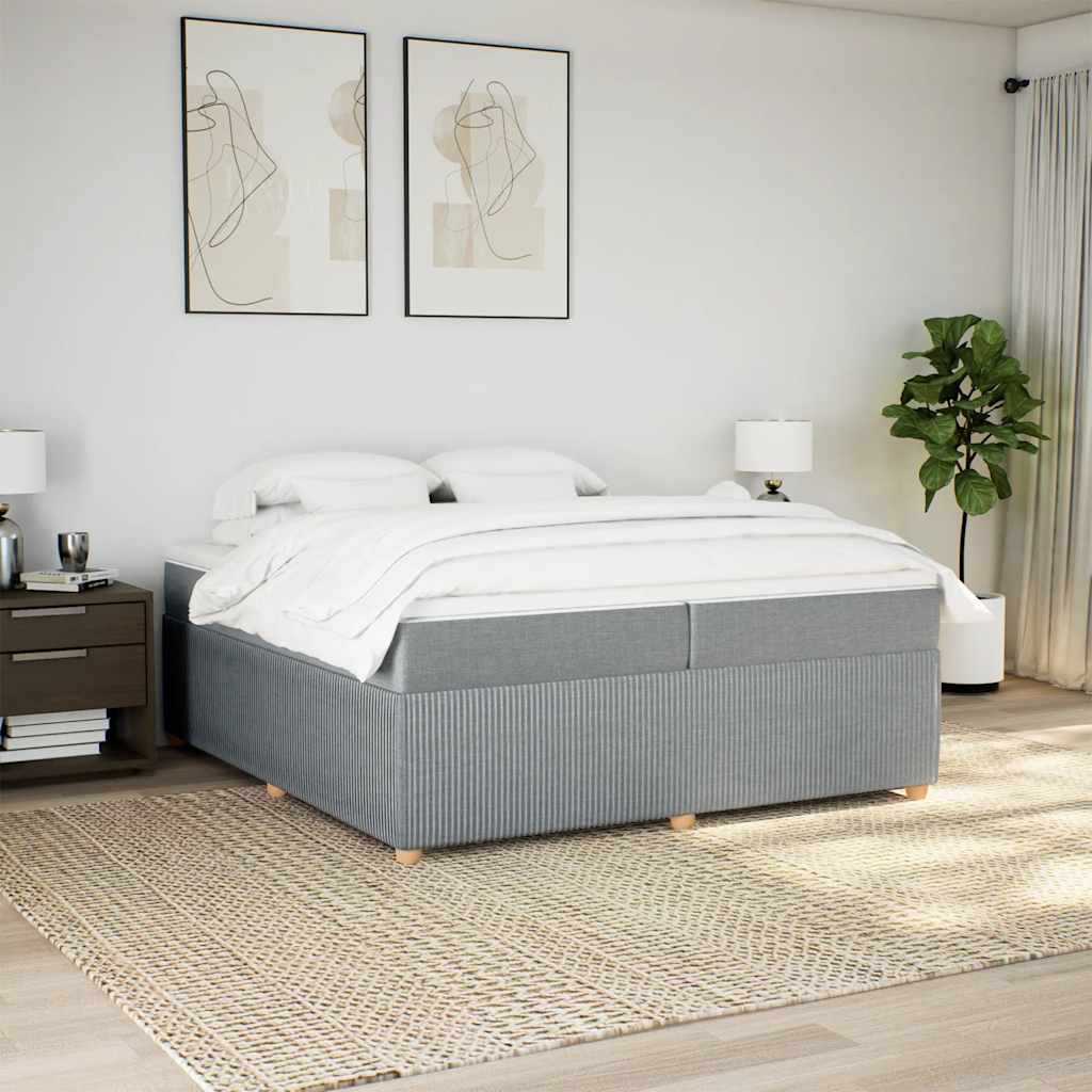 Κρεβάτι Boxspring με Στρώμα Ανοιχτό Γκρι 200x200 εκ. Υφασμάτινο - Pakobazaar