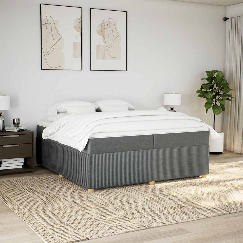 Κρεβάτι Boxspring με Στρώμα Σκούρο Γκρι 200x200 εκ. Υφασμάτινο